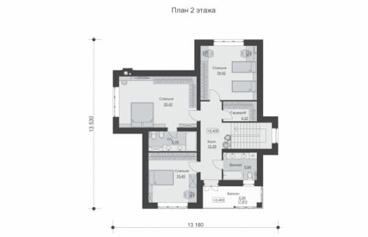 Двухэтажный дом с четырьмя спальнями, террасой и балконом.